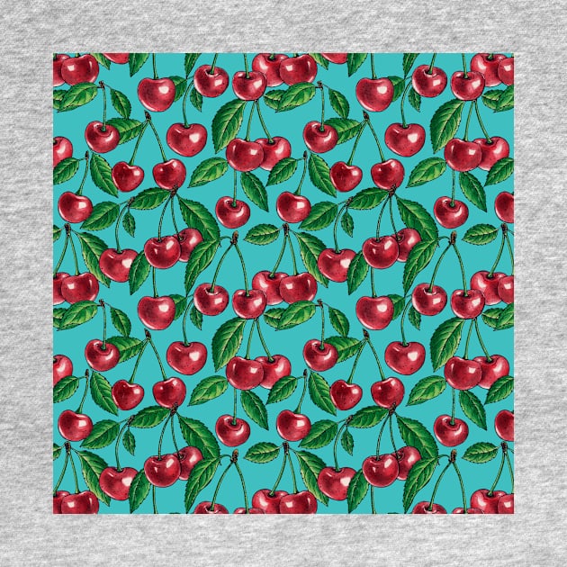 Red cherries on turquoise by katerinamk